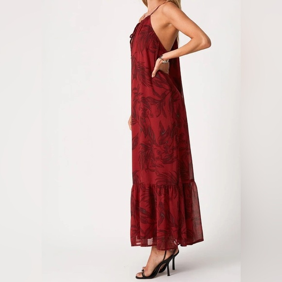 Love stitch Kiriana Halter Maxi Dress Red Floral Chiffon Left Print Flowy M - Picture 14 of 15